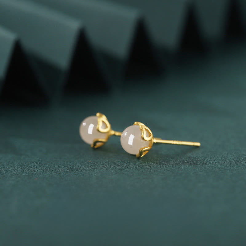 Buddha Stones Pendientes de encaje en forma de corazón de plata de ley 925 con jade Hetian y diseño de armonía. - image 1