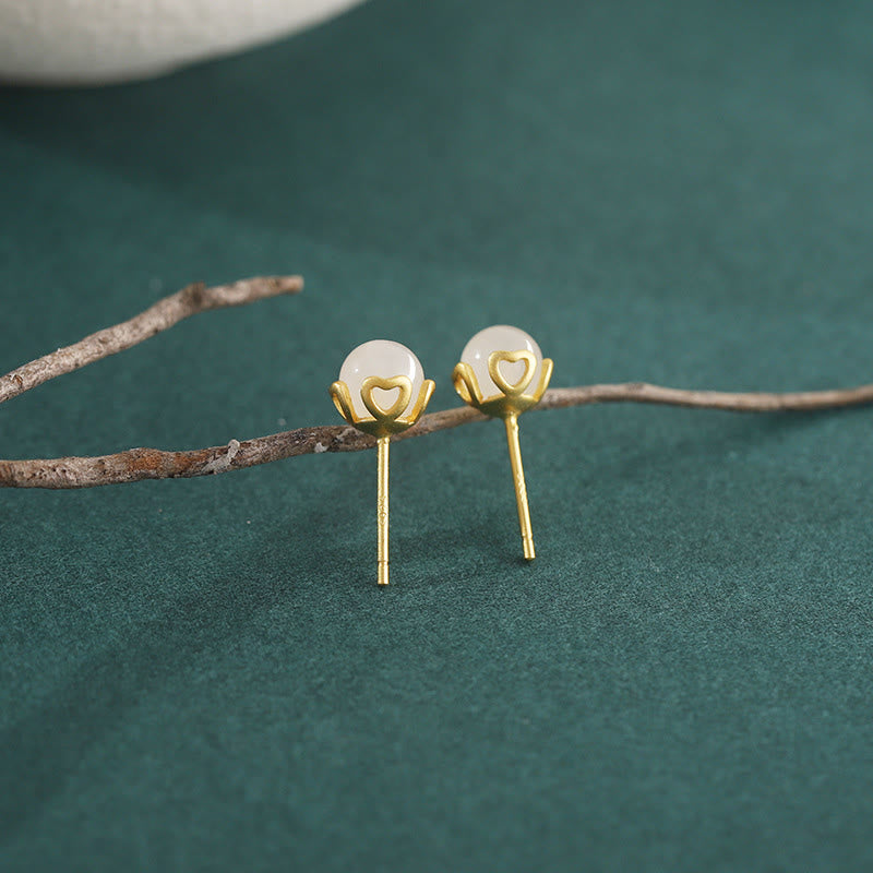 Buddha Stones Pendientes de encaje en forma de corazón de plata de ley 925 con jade Hetian y diseño de armonía. - image 2