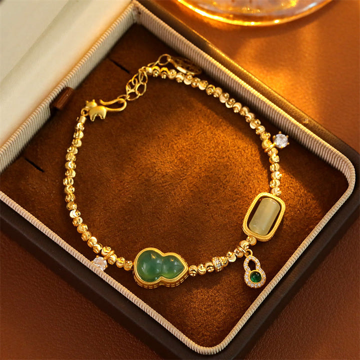 Buddha Stones Pulsera con cadena de soporte de cuentas de cobre, ágata verde calabaza y circonita - image 3