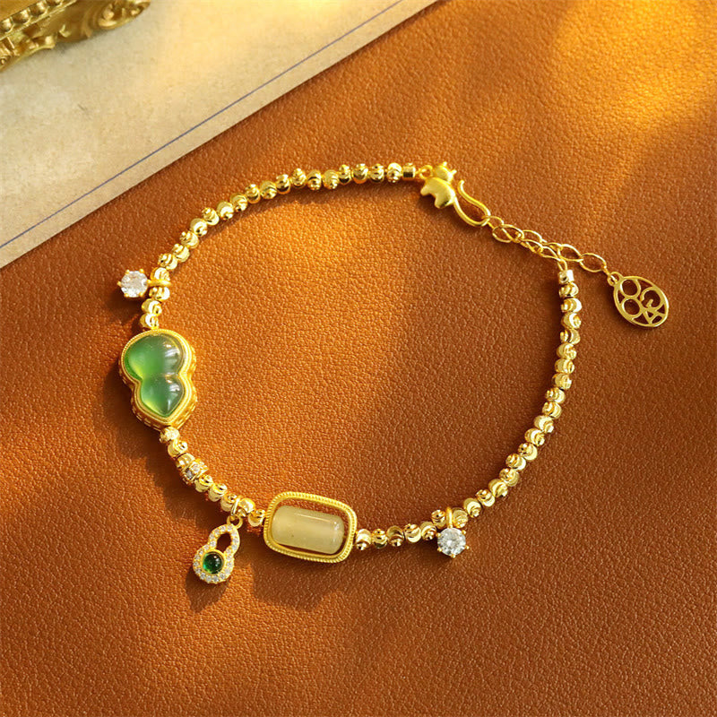 Buddha Stones Pulsera con cadena de soporte de cuentas de cobre, ágata verde calabaza y circonita - image 2