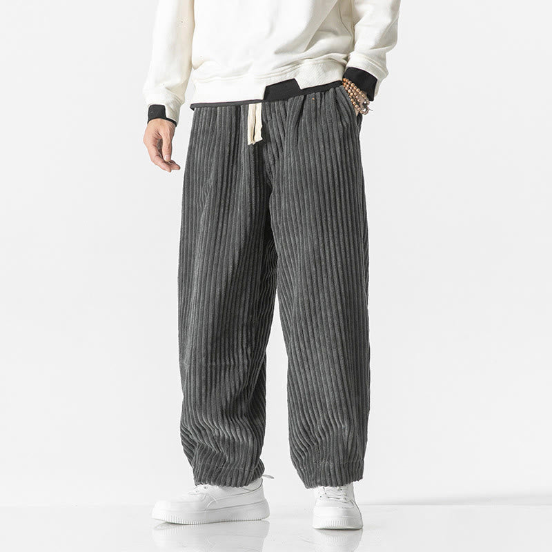 Pantalones harén de pana con cordón y bolsillos para hombre, estilo retro de invierno, con Buddha Stones - Gris - US/UK/AU50, EU60 (5XL) - image 0