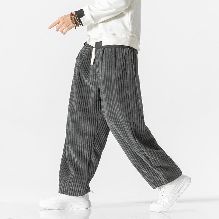 Pantalones harén de pana con cordón y bolsillos para hombre, estilo retro de invierno, con Buddha Stones - image 1