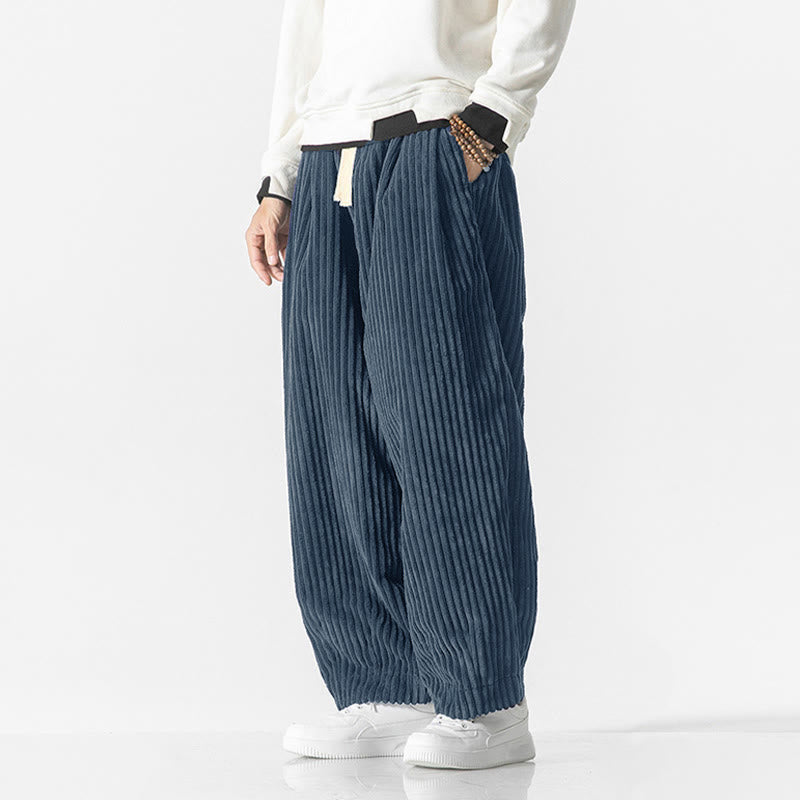 Pantalones harén de pana con cordón y bolsillos para hombre, estilo retro de invierno, con Buddha Stones - image 16