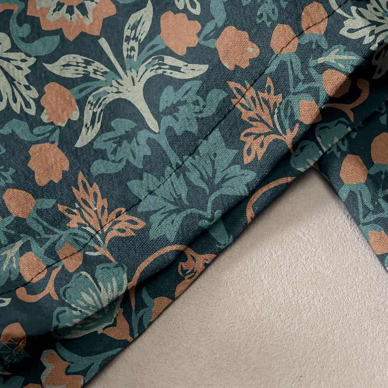 Buddha Stones Pantalones casuales de algodón para mujer con estampado de flores y hojas de vid, cintura elástica y bolsillos. - image 2