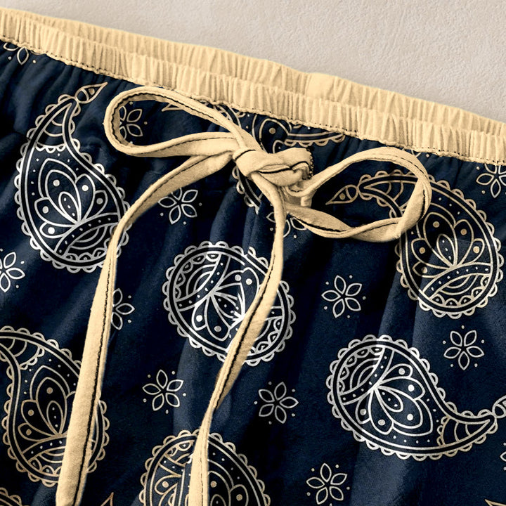 Buddha Stones Pantalones de mujer de algodón puro con elegante estampado paisley, cintura elástica y bolsillos. - image 1