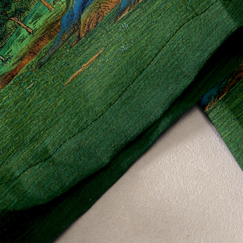 Buddha Stones Pantalones de mujer de algodón puro con estampado de paisaje natural, cintura elástica y bolsillos. - image 2