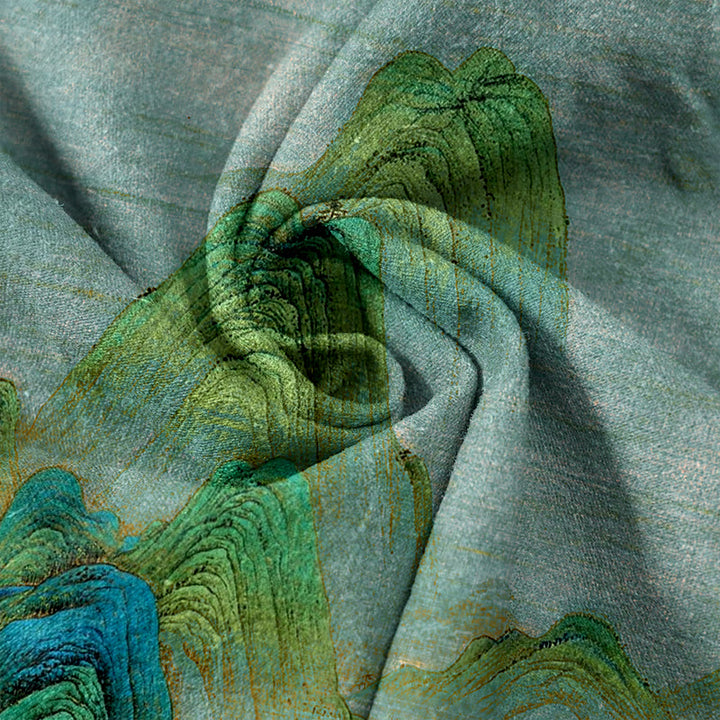 Buddha Stones Pantalones de mujer de algodón puro con estampado de paisaje natural, cintura elástica y bolsillos. - image 3