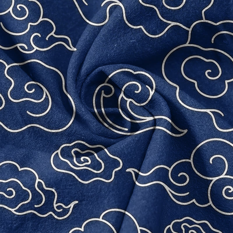 Buddha Stones Pantalones casuales de algodón puro con estampado de nubes auspiciosas para mujer, cintura elástica y bolsillos. - image 2