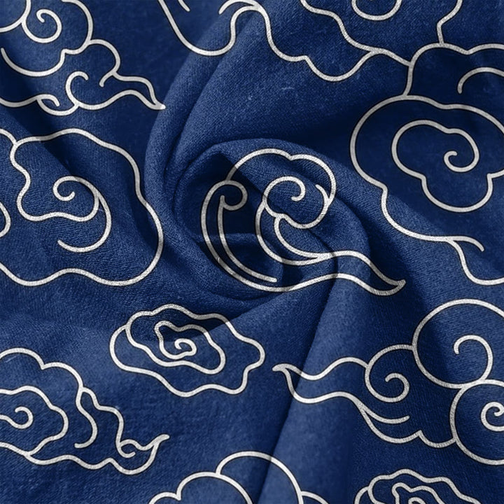 Buddha Stones Pantalones casuales de algodón puro con estampado de nubes auspiciosas para mujer, cintura elástica y bolsillos. - image 2