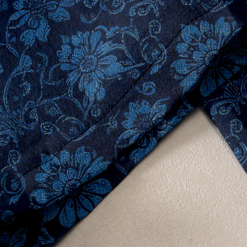 Buddha Stones Pantalones de mujer de algodón puro con estampado floral decorativo retro, cintura elástica y bolsillos. - image 2