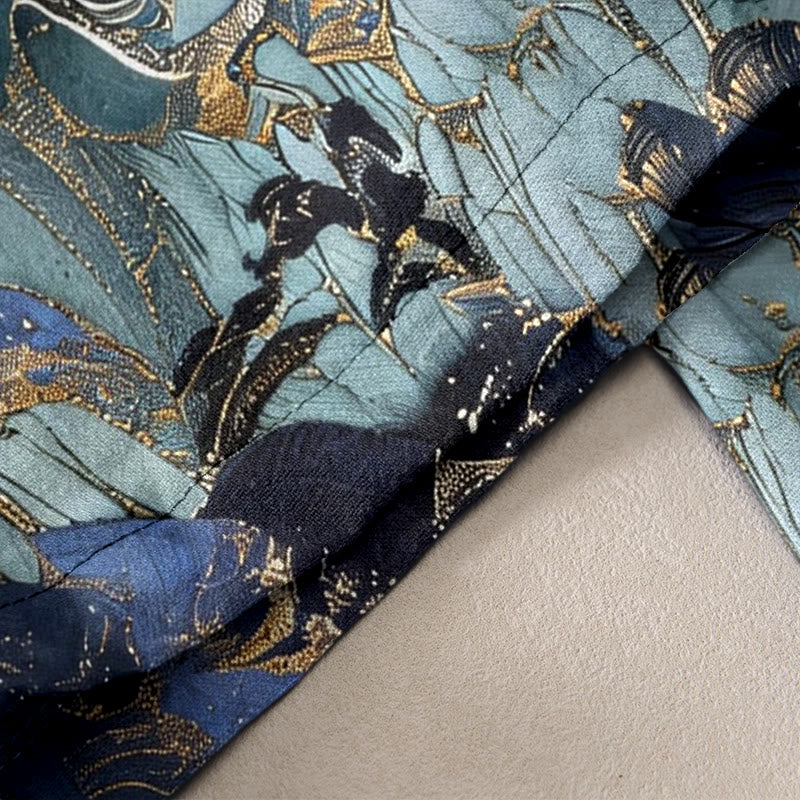 Buddha Stones Pantalones de mujer de algodón puro con estampado de grullas en un paisaje auspicioso y cintura elástica con bolsillos. - image 2