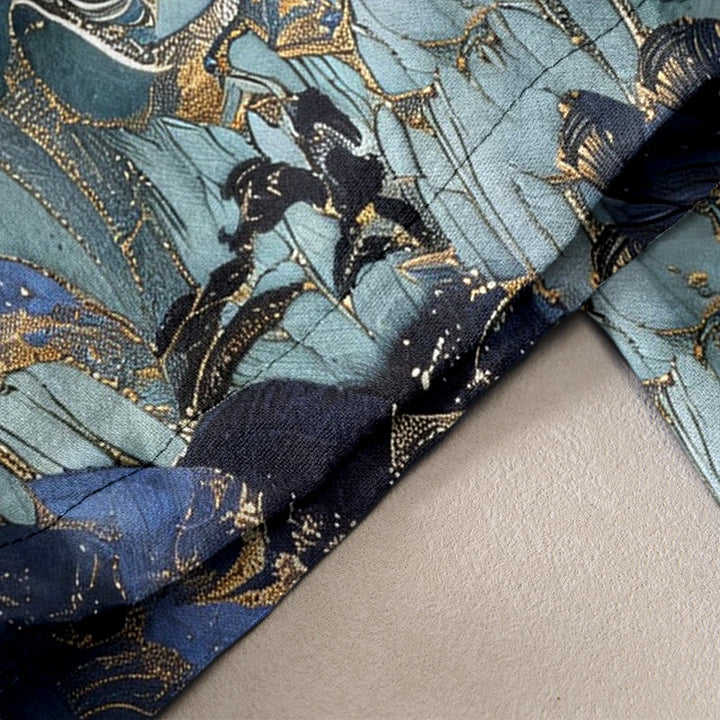 Buddha Stones Pantalones de mujer de algodón puro con estampado de grullas en un paisaje auspicioso y cintura elástica con bolsillos. - image 2