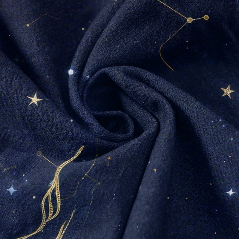Buddha Stones Pantalones de mujer de algodón puro con cintura elástica y bolsillos, estampado de cielo estrellado, océano y bestias míticas. - image 3