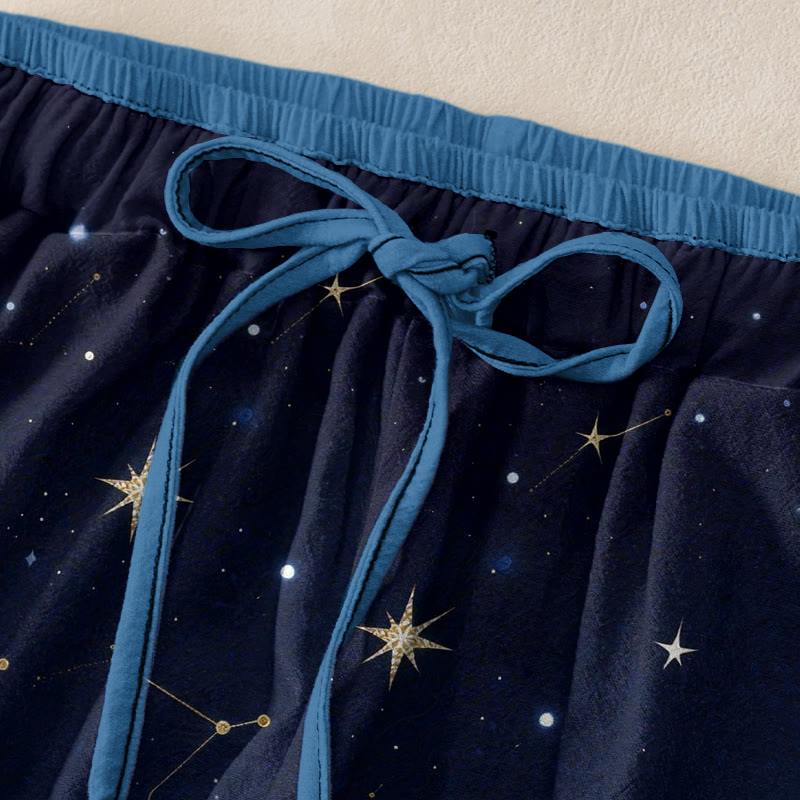 Buddha Stones Pantalones de mujer de algodón puro con cintura elástica y bolsillos, estampado de cielo estrellado, océano y bestias míticas. - image 1