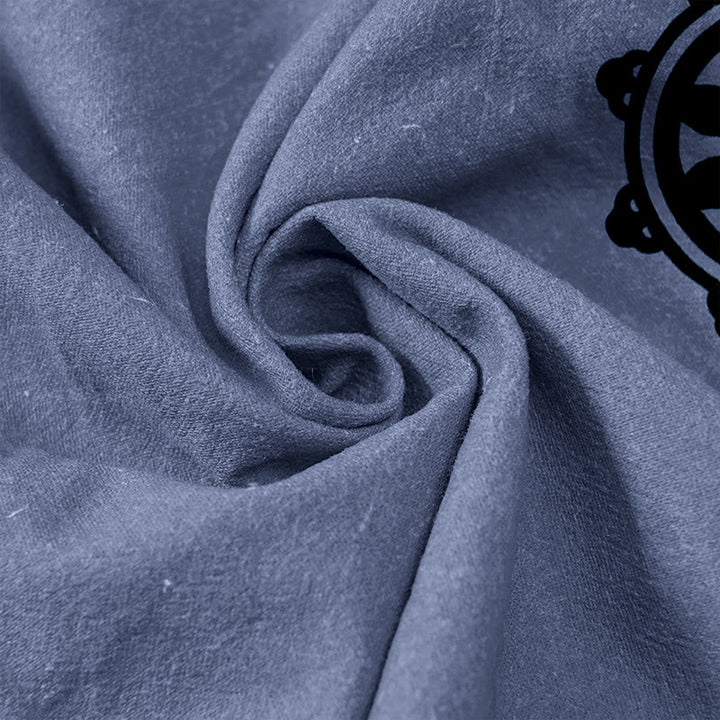 Buddha Stones Pantalones casuales de algodón para mujer con estampado de rueda de loto Dharma OM, cintura elástica y bolsillos. - image 3