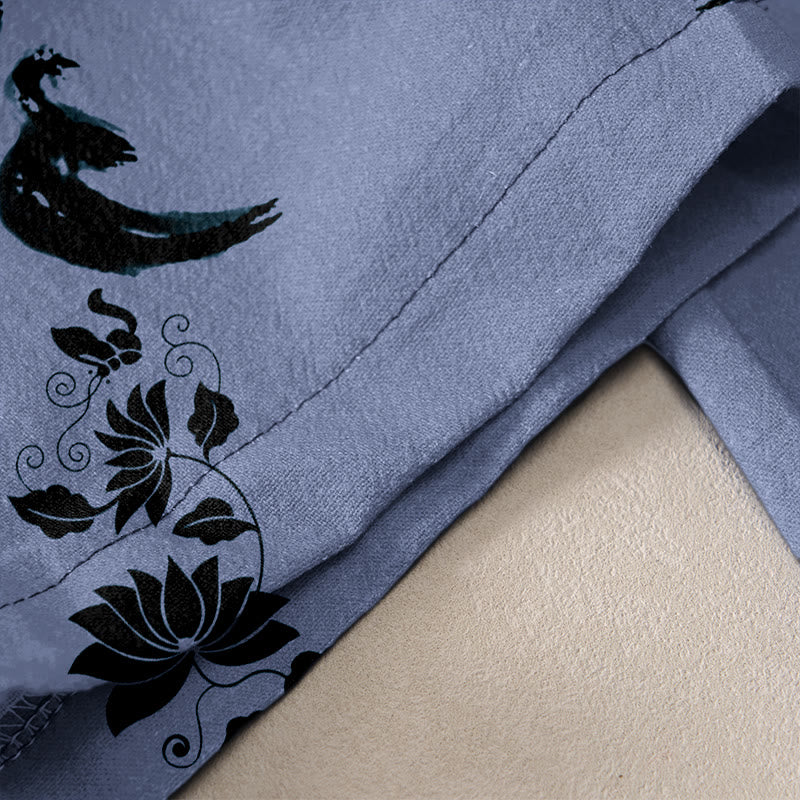 Buddha Stones Pantalones casuales de algodón para mujer con estampado de rueda de loto Dharma OM, cintura elástica y bolsillos. - image 2