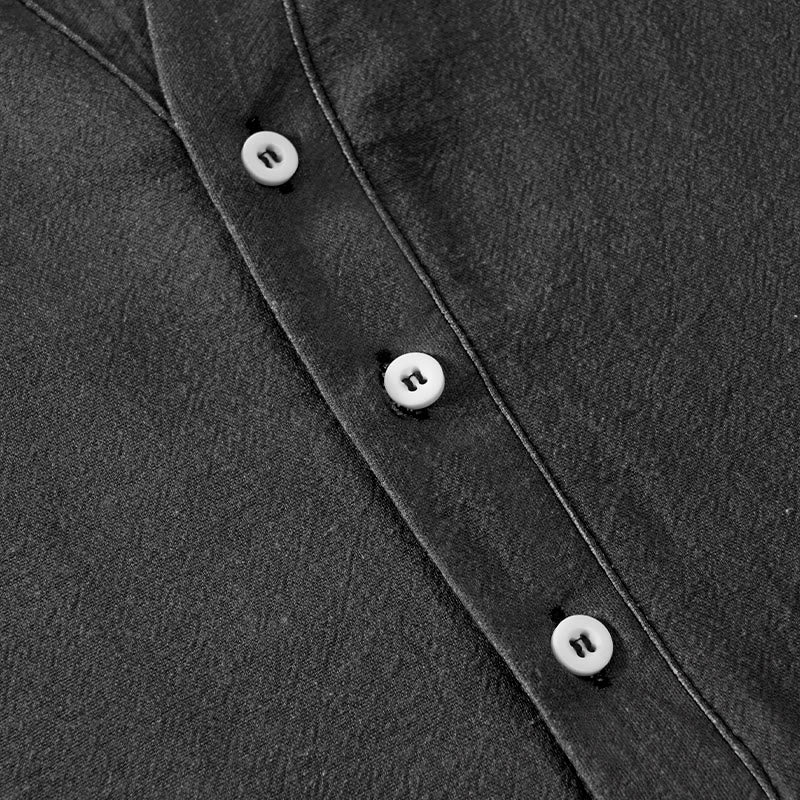 Buddha Stones Camisa de manga corta con medio botón para hombre, de algodón, con estampado de grullas y olas. - image 3