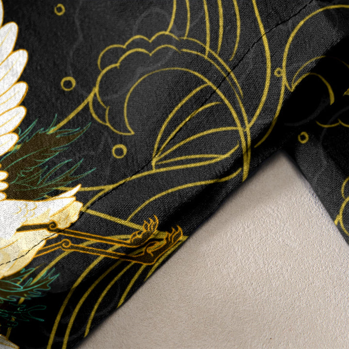 Buddha Stones Pantalones de mujer de algodón con estampado de grullas, flores y nubes auspiciosas, con cintura elástica y bolsillos. - image 2