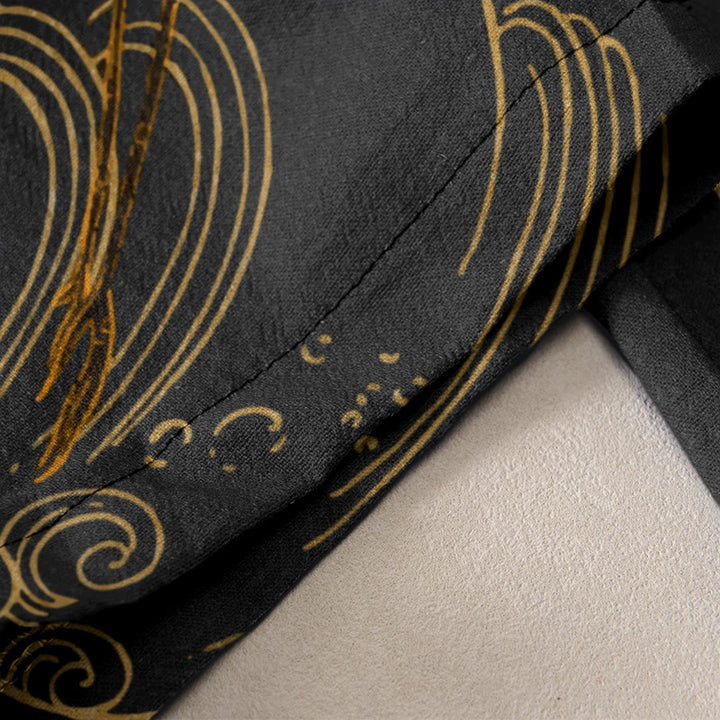 Buddha Stones Pantalones de mujer de algodón con cintura elástica y bolsillos, estampado de grullas voladoras, nubes auspiciosas y árboles. - image 2