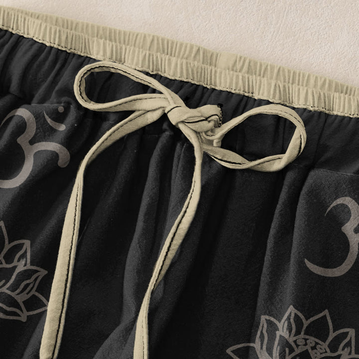 Buddha Stones Pantalones de mujer de algodón con cintura elástica y bolsillos, con diseño de flores de loto, doble dorje, vajra, namasté om. - image 1