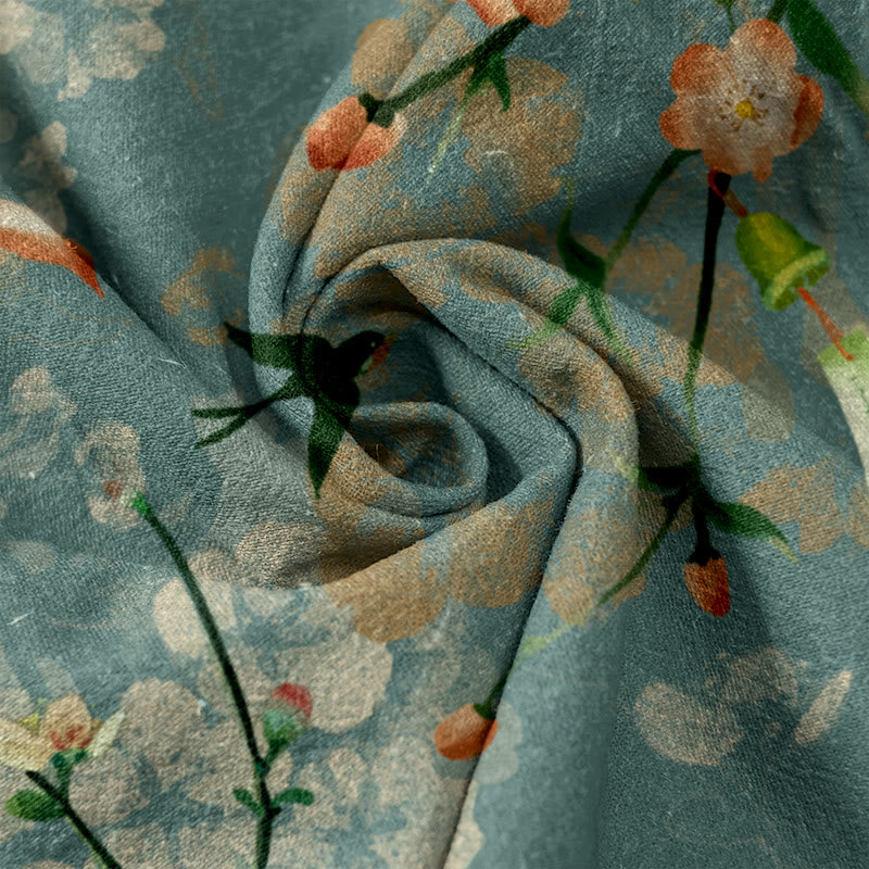 Buddha Stones Pantalones casuales de algodón para mujer con estampado de flores de durazno y gansos voladores, cintura elástica y bolsillos. - image 3