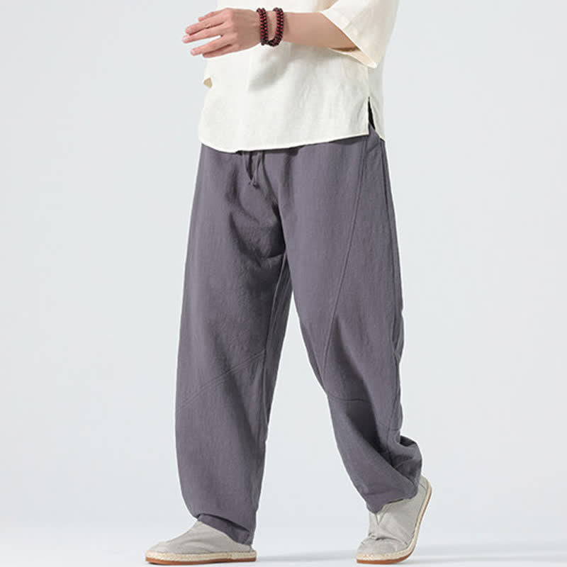 Buddha Stones Pantalones de algodón de color liso para hombre, con cordón ajustable y bolsillos, ideales para la primavera. - image 0