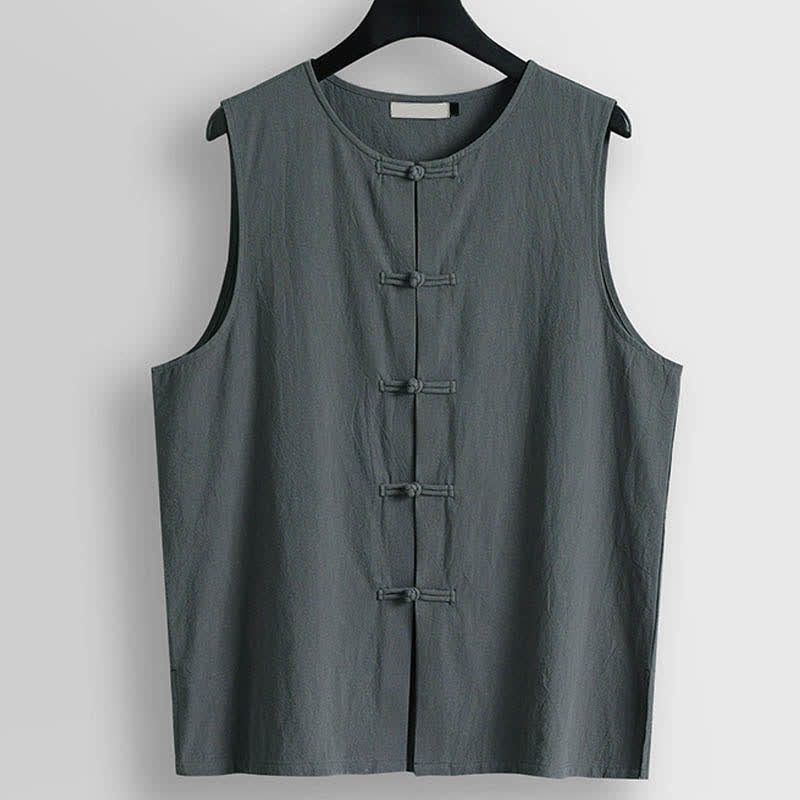 Buddha Stones Chaleco sin mangas de algodón y lino para hombre con cuello redondo y botones de estilo retro. - Gris pizarra claro - US./ UK/ 56, UE 66 (9XL) - image 8