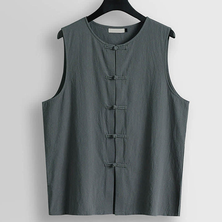Buddha Stones Chaleco sin mangas de algodón y lino para hombre con cuello redondo y botones de estilo retro. - Gris pizarra claro - US./ UK/ 56, UE 66 (9XL) - image 8