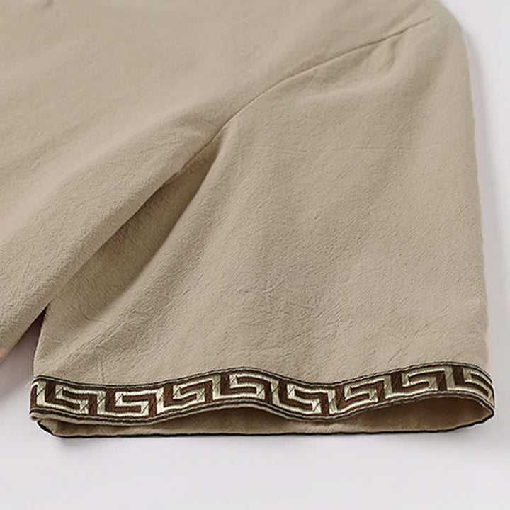 Buddha Stones Camiseta de manga corta con cuello de muesca y bordados para hombre, de algodón y lino, ideal para el verano. - image 8