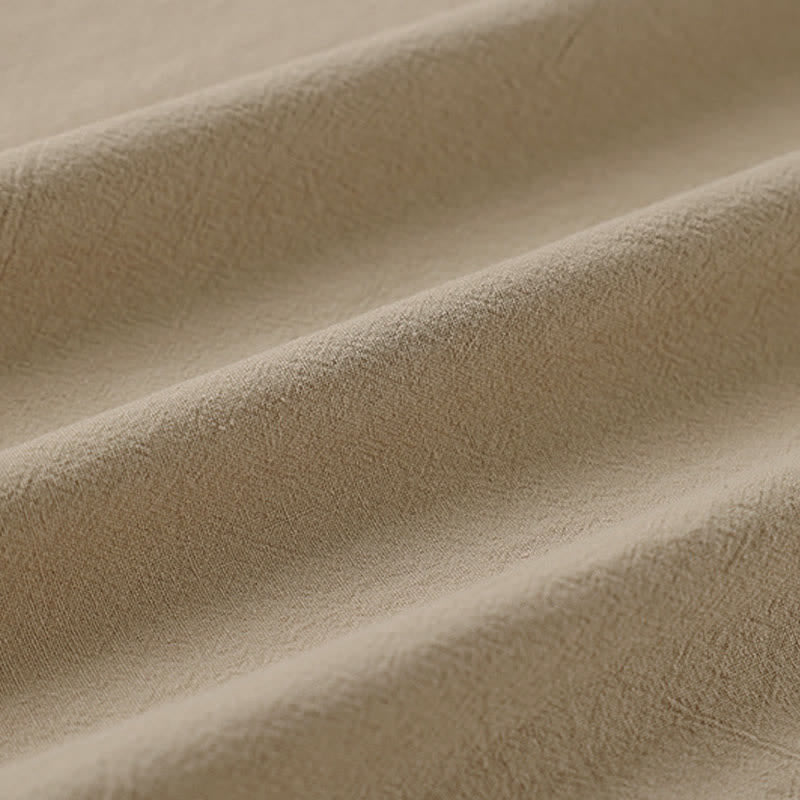 Buddha Stones Camiseta de manga corta con cuello de muesca y bordados para hombre, de algodón y lino, ideal para el verano. - image 7