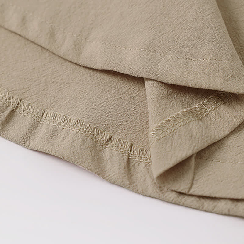 Buddha Stones Camiseta de manga corta con cuello de muesca y bordados para hombre, de algodón y lino, ideal para el verano. - image 9