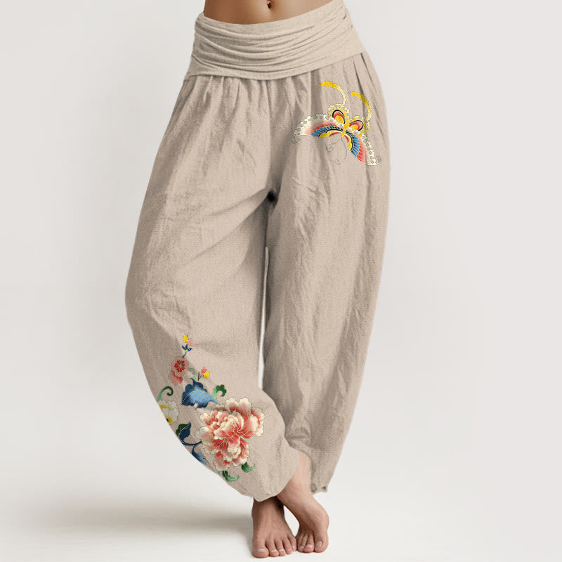 Pantalones harem de mujer con cintura elástica, estampado de Buddha Stones, algodón y diseño auspicioso. - Broncearse - US16，UK/AU20，EU48 (3XL) - image 14