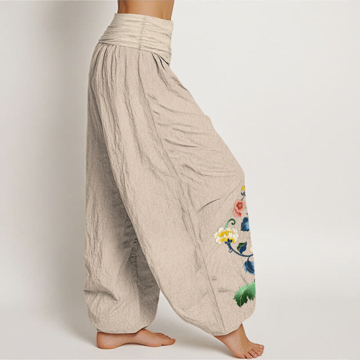 Pantalones harem de mujer con cintura elástica, estampado de Buddha Stones, algodón y diseño auspicioso. - image 15