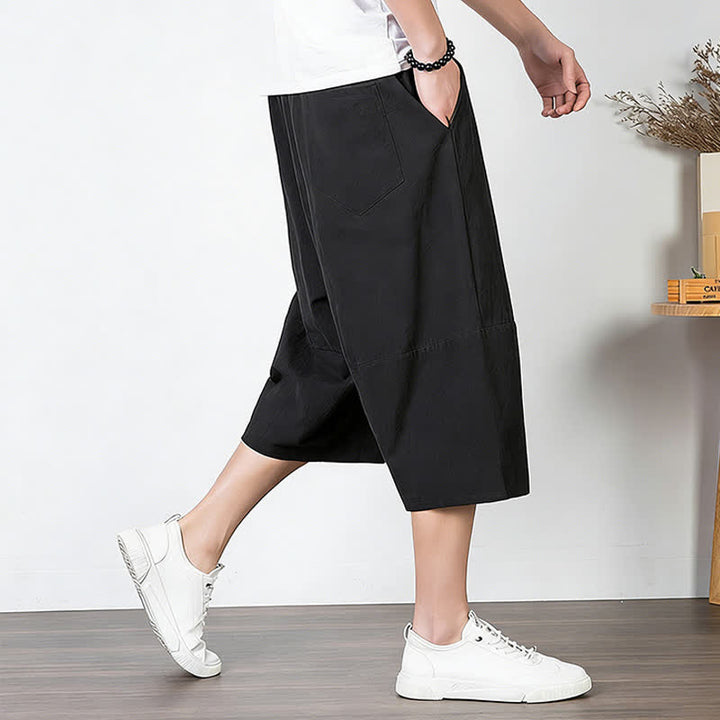 Buddha Stones Pantalones capri lisos de algodón y lino para hombre con cordón ajustable y bolsillos. - image 11