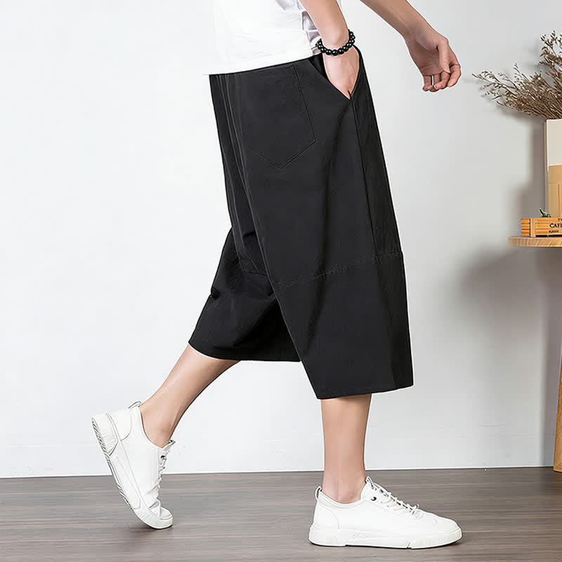 Buddha Stones Pantalones capri lisos de algodón y lino para hombre con cordón ajustable y bolsillos. - image 11