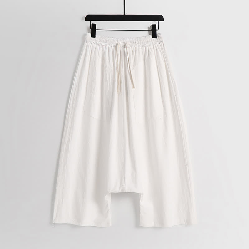 Buddha Stones Pantalones harem de algodón y lino para hombre, diseño liso de tiro bajo, largo 7-8. - Blanco - US/UK/AU54, EU64 (9XL) - image 9