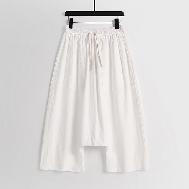Buddha Stones Pantalones harem de algodón y lino para hombre, diseño liso de tiro bajo, largo 7-8. - Blanco - US/UK/AU54, EU64 (9XL) - image 9
