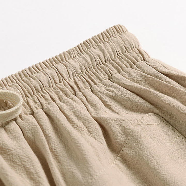 Buddha Stones Pantalones harem de algodón y lino para hombre, diseño liso de tiro bajo, largo 7-8. - image 3