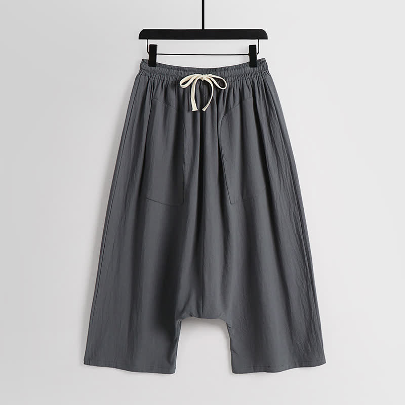Buddha Stones Pantalones harem de algodón y lino para hombre, diseño liso de tiro bajo, largo 7-8. - Gris oscuro - US/UK/AU54, EU64 (9XL) - image 10