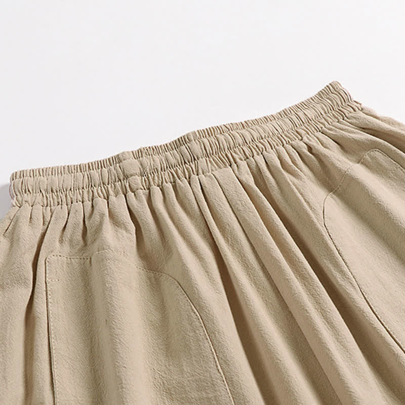 Buddha Stones Pantalones harem de algodón y lino para hombre, diseño liso de tiro bajo, largo 7-8. - image 4
