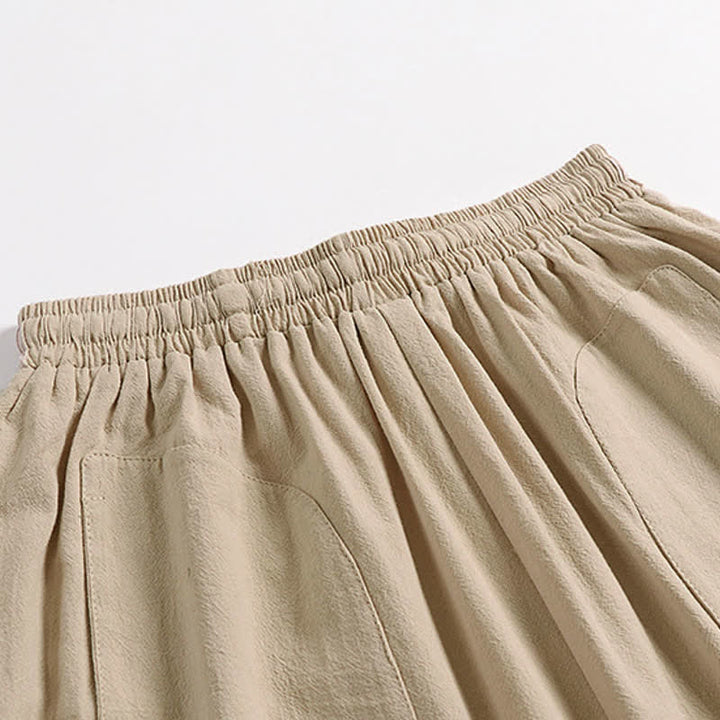 Buddha Stones Pantalones harem de algodón y lino para hombre, diseño liso de tiro bajo, largo 7-8. - image 4