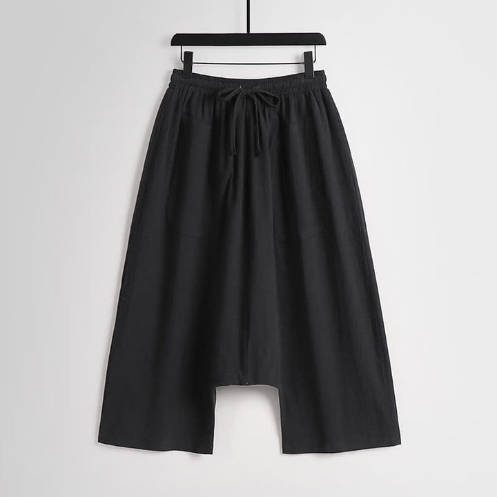 Buddha Stones Pantalones harem de algodón y lino para hombre, diseño liso de tiro bajo, largo 7-8. - Negro - US/UK/AU54, EU64 (9XL) - image 11