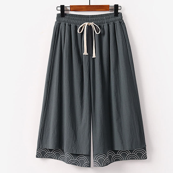 Buddha Stones Pantalones capri de algodón y lino para hombre, de pierna ancha, con bolsillos, bordados y largos, ideales para el verano. - Gris pizarra - US/UK/AU50, EU60 (7XL) - image 2