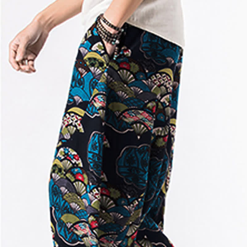 Buddha Stones Pantalones harem para hombre con estampado étnico floral geométrico, largo 7-8 y bolsillos. - image 7