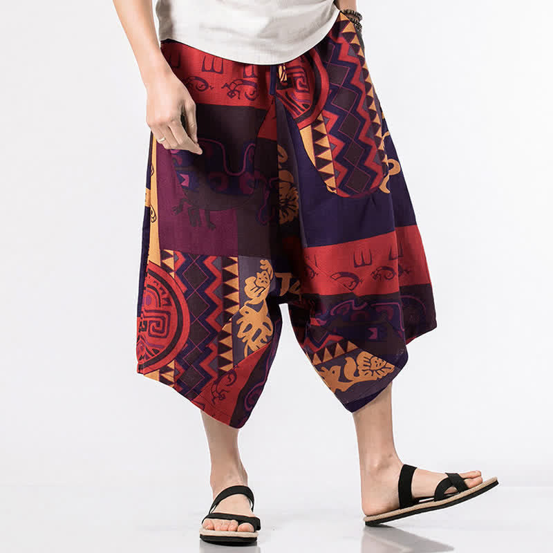 Buddha Stones Pantalones harem para hombre con estampado étnico floral geométrico, largo 7-8 y bolsillos. - Geométrico - US/UK/AU46, EU56 (5XL) - image 8