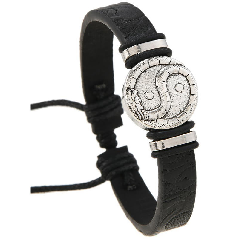 Buddha Stones Pulsera redonda de cuero con grabado del dragón YIN YANG - image 8