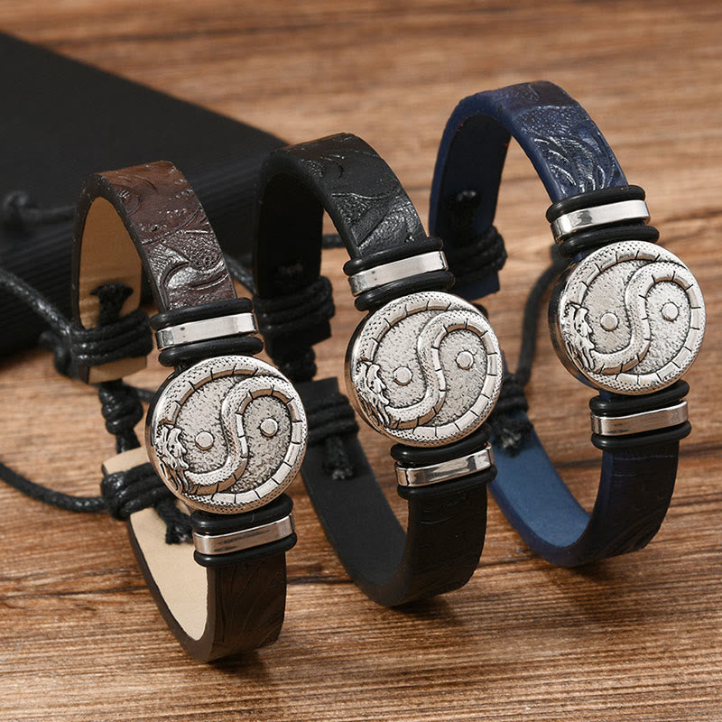 Buddha Stones Pulsera redonda de cuero con grabado del dragón YIN YANG - image 10