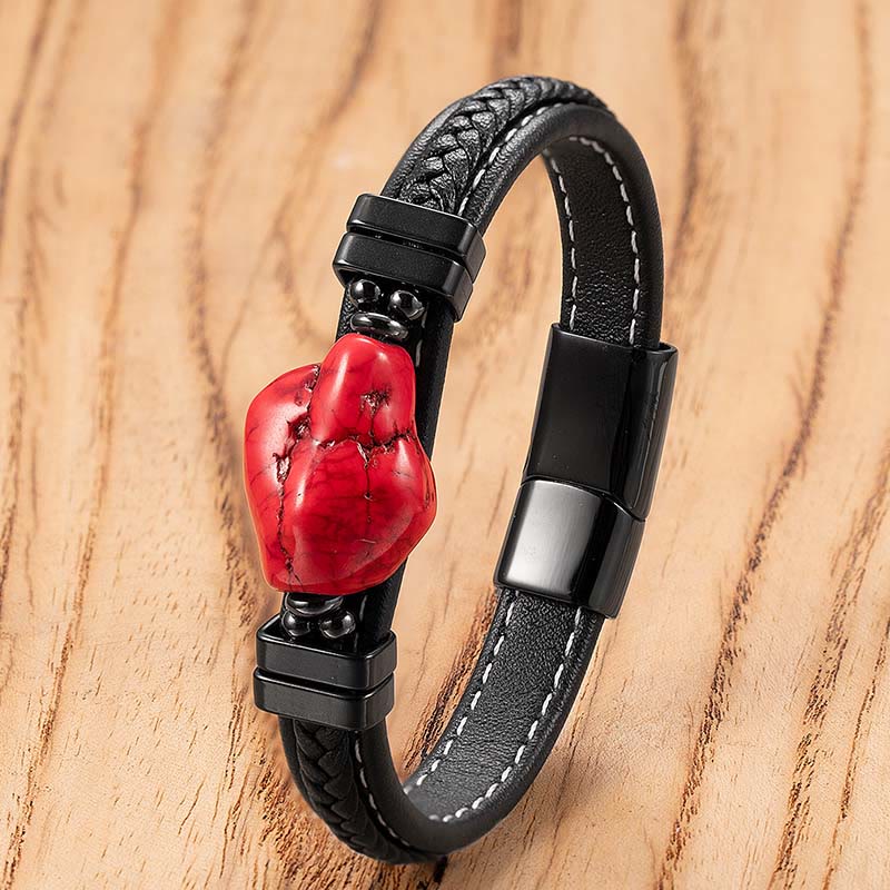 Buddha Stones Pulsera llamativa de cuero trenzado sintético turquesa - Cuero rojo - 21 cm - image 4