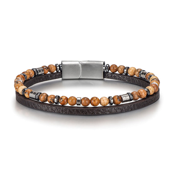 Buddha Stones Pulsera de cuero con cuentas de lapislázuli y ojo de tigre. - Ojo de tigre (circunferencia de la muñeca: 18-19 cm) - Cuentas redondas Cuentas espaciadoras planas - image 7