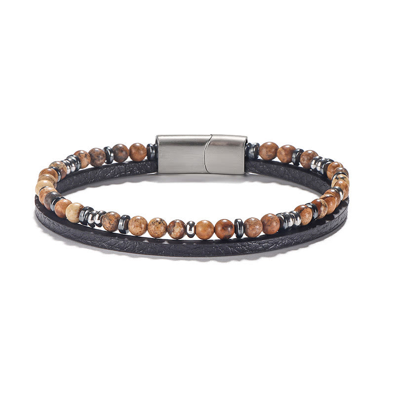 Buddha Stones Pulsera de cuero con cuentas de lapislázuli y ojo de tigre. - Ojo de tigre (circunferencia de la muñeca: 18-19 cm) - Cuentas redondas Cuentas espaciadoras redondas - image 6